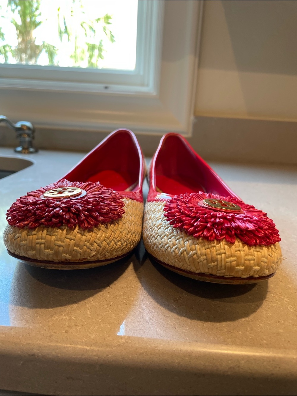 Tory Burch Reva Woven Ballet Flat | Cream/Red/Pink - Picture 2 of 10
